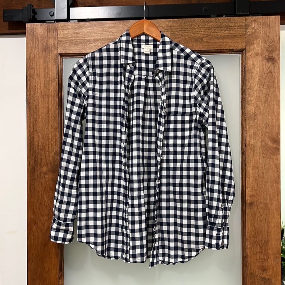J crew lightweight cotton gingham button up shirt, size small
